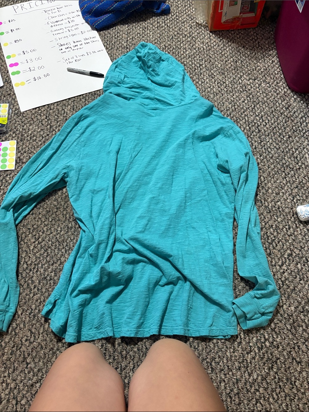 Teal Long Sleeve Hoodie Tee - Picture 3 of 3